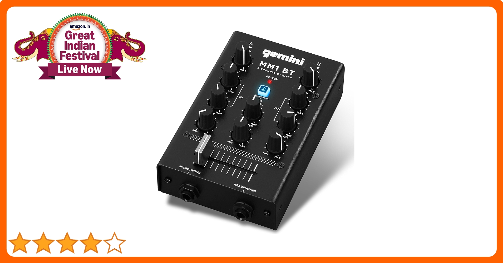 Gemini Sound MM-1BT 2 Channel Professional Analog DJ Mixer